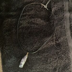 Chic Black Necklace with Purple amethyst Stone Pendant